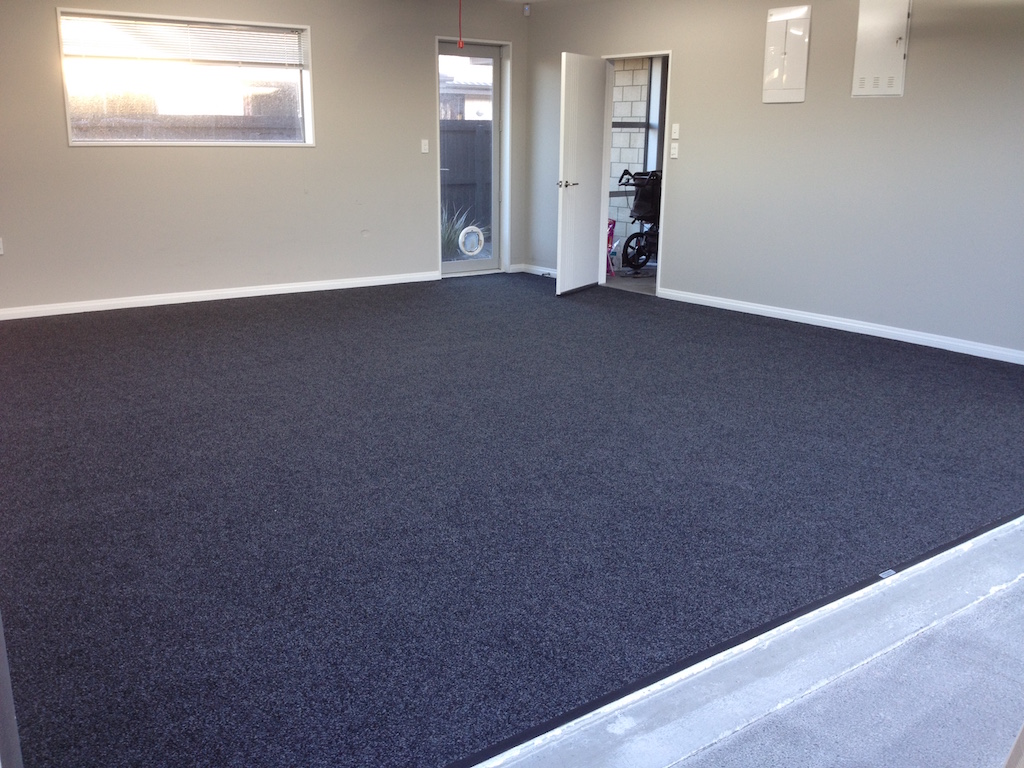 Newly carpeted garage floor